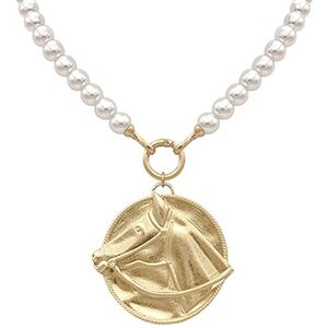 Horse w/Round & Pearl Necklace Set